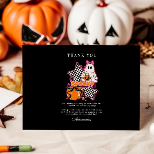 Carte De Remerciements à damiers Ghost Halloween 1er anniversaire