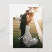 Carte De Remerciements À Dernier Élégant Script photo Mariage (Devant / Derrière)