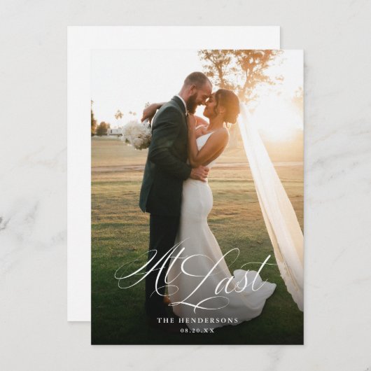 Carte De Remerciements À Dernier Élégant Script photo Mariage (Devant / Derrière)