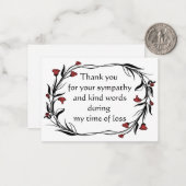 Carte de remerciements à feuilles noires à fleurs (Devant/Arrière en situation)