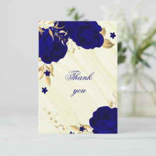 carte de remerciements à fleurs or bleu royal