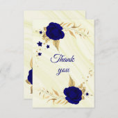 carte de remerciements à fleurs or bleu royal (Devant / Derrière)