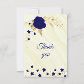 carte de remerciements à fleurs or bleu royal (Devant)