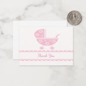 Carte de remerciements à poussette rose (Devant/Arrière en situation)