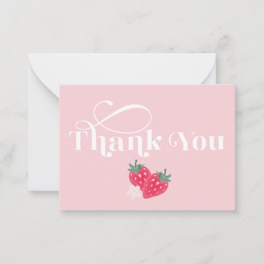 Carte de remerciements à thème fraise rose (Devant)
