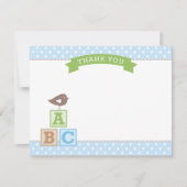 Carte De Remerciements ABC Blocks Blue et Green Boy Baby shower (Devant)