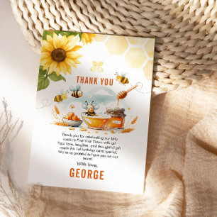Carte De Remerciements Abeille jaune mignonne et tournesol 1er Anniversai