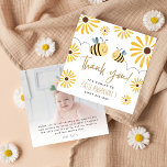 Carte De Remerciements Abeille jaune mignonne et tournesol première abeil<br><div class="desc">Jote Jaune Abee et Tournesol Premier Jour d'Abeille Photo Carte de remerciements</div>