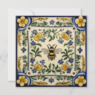 Carte De Remerciements Abeille Traditionnel Bleu Jaune Méditerranéen