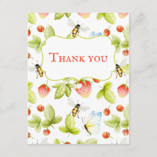 Carte De Remerciements Abeilles Fraises Papillons Printemps Été 