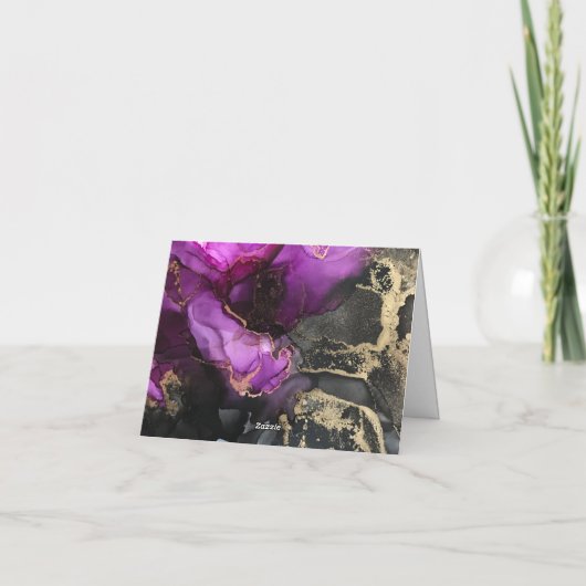 Carte De Remerciements Abstrait rose violet noir or noir Art unique (Dos)
