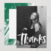 Carte De Remerciements Abstrait vert brosses photo Graduation (Devant / Derrière)