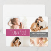 Carte De Remerciements Accueil Bébé Fille Photo Collage rose (Devant / Derrière)