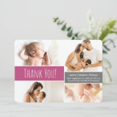 Carte De Remerciements Accueil Bébé Fille Photo Collage rose (Debout devant)