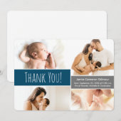 Carte De Remerciements Accueil Bébé garçon Photo Collage bleu foncé (Devant / Derrière)