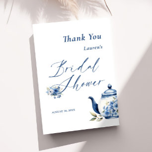 Carte De Remerciements Accueil de la fête nuptiale de thé bleu floral