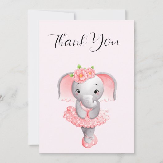 Carte De Remerciements Adorable Ballerina Elephant En Pointe (Devant)