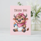 Carte De Remerciements adorable bébé ajouter le message fille vache Highl (Debout devant)