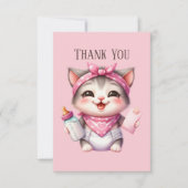 Carte De Remerciements adorable bébé ajouter message fille chat (Devant)