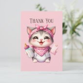 Carte De Remerciements adorable bébé ajouter message fille chat (Debout devant)