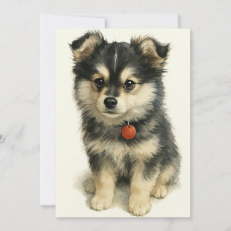 Carte De Remerciements Adorable chiot Pomchi à l'aquarelle 