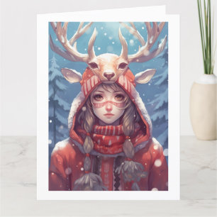 Carte De Remerciements Adorable Deer Anime Girl, Sweat - shirt à capuche