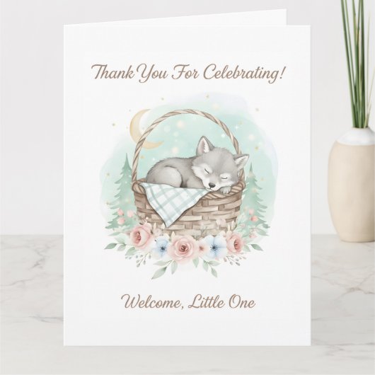 Carte De Remerciements Adorable,fluffy baby wolf Baby Shower (Devant)