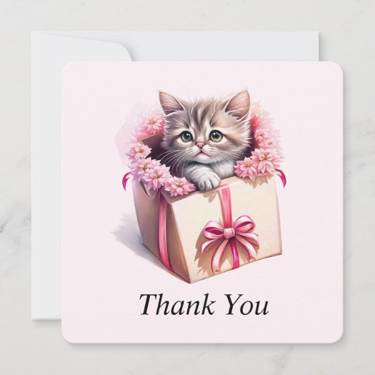 Carte De Remerciements Adorable Kitten dans une boîte Cadeau d'anniversai (Devant)
