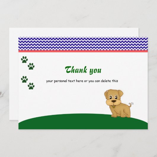 Carte de remerciements adorable mignon de chiot (Devant / Derrière)