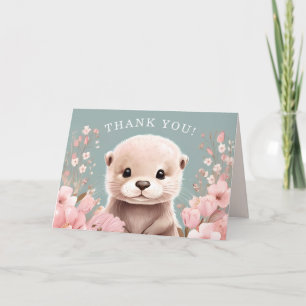 Carte De Remerciements Adorable Otter Girl Baby shower Sage & Rose Floral