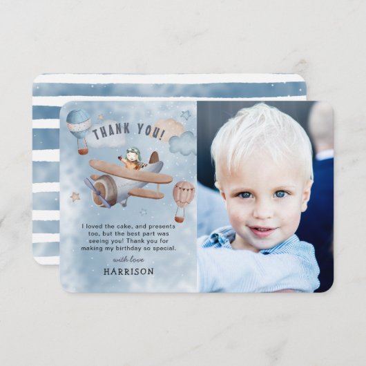 Carte De Remerciements Aéronef Aéronef Aéronef Boy Anniversaire (Devant / Derrière)
