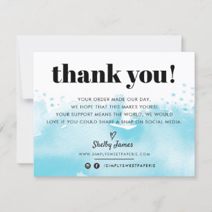 Carte De Remerciements AFFAIRES GRÂCE à l'aquarelle moderne aqua bleu LOG
