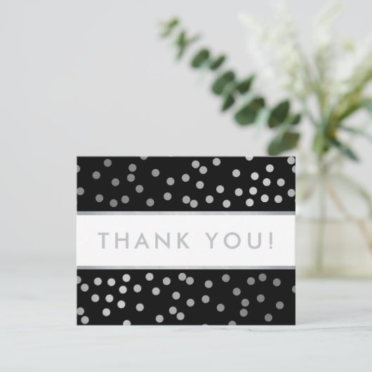 Carte De Remerciements AFFAIRES GRÂCE au spot de confetti argent glam mod (Debout devant)