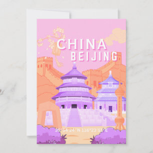 Carte De Remerciements Affiche de voyage à Pékin Chine Art rose et lava