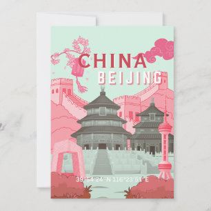 Carte De Remerciements Affiche de voyage à Pékin Chine   Art vert menthe,