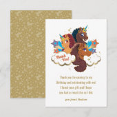 Carte De Remerciements Afro Licorne | Anniversaire des Filles Magiques (Devant / Derrière)