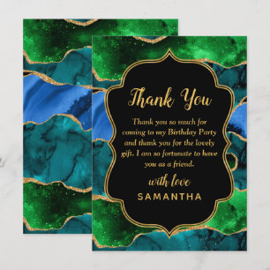 Carte De Remerciements Agate de paon bleu et vert Anniversaire
