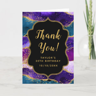 Carte De Remerciements Agate de paon pourpre et bleu Anniversaire