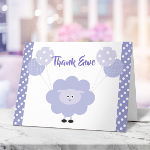 Carte De Remerciements Agneau mauve mou doux Baby shower neutre genre