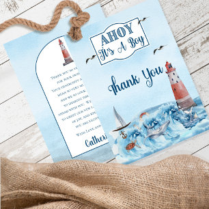 Carte De Remerciements Ahoy C'est un Baby shower Océanique de phare de ga
