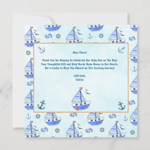 Carte De Remerciements Ahoy c'est un Boy Sailboat Baby shower nautique