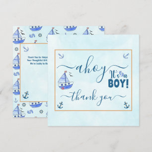 Carte De Remerciements Ahoy c'est un Boy Sailboat Baby shower nautique qu