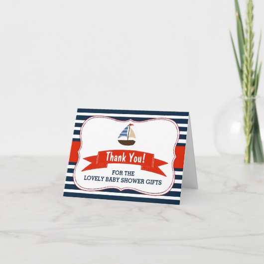 Carte De Remerciements Ahoy It's A Boy ! Nautical Boat (Devant)