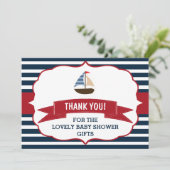 Carte De Remerciements Ahoy It's A Boy ! Nautical Boat (Debout devant)