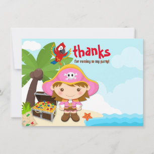 Carte De Remerciements Ahoy Matey ! Fille Pirate Rose Anniversaire