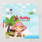 Carte De Remerciements Ahoy Matey ! Fille Pirate Rose Anniversaire (Devant / Derrière)