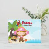 Carte De Remerciements Ahoy Matey ! Fille Pirate Rose Anniversaire (Debout devant)