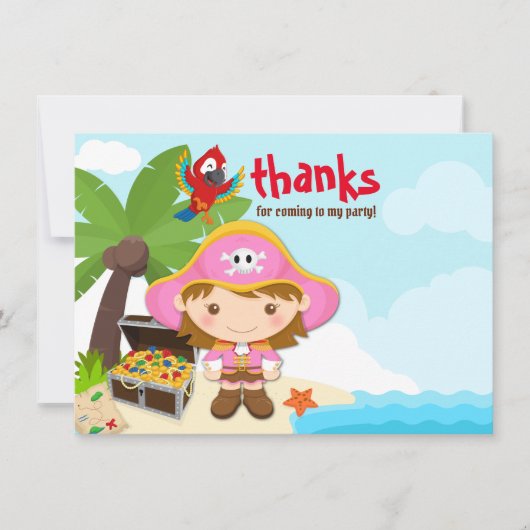 Carte De Remerciements Ahoy Matey ! Fille Pirate Rose Anniversaire (Devant)