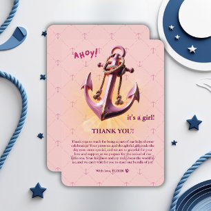 Carte De Remerciements Ahoy rose moderne ! Ancre Baby shower nautique