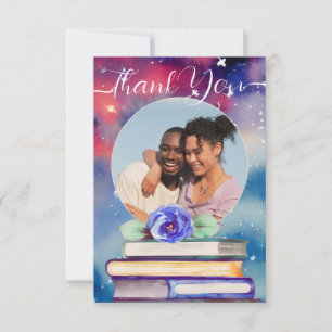 Carte De Remerciements Ajouter Photo Books & Rose Pastel Watercolor Maria
